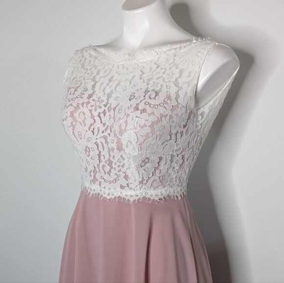 Christina Wu pink white lace two tone sleeveless bridesmaid dress 0 - Picture 4 of 11
